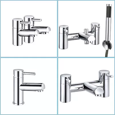 £24.99 • Buy Modern Bathroom Sink Twin Taps Bath Filler Shower Basin Mini Mixer Chrome