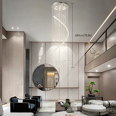 9 Light Luxury K9 Crystal Chandelier Spiral Staircase Raindrop Pendant Lamp NEW • $116
