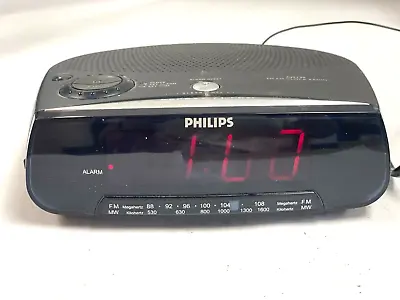 Philips Black Electric Radio Alarm Clock Working Model AJ3120/05 - A81 O391 • £5.95