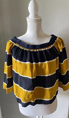 Zara Mustard And Navy Striped Off Shoulder Top Size L • $19.20