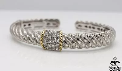 Judith Ripka Sterling Silver & CZ Cable Twist Bangle Cuff Bracelet • $46