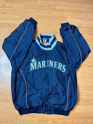 Vintage Majestic Seattle Mariners Jacket Adult 2XL XXL Blue Bomber 90s • $90