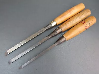 Set Sash Mortice Chisels 1/4  3/8  7/16  Vintage Old Tools By Marples Sorby Etc • $49.33