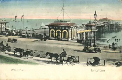 £1.50 • Buy 1900s Postcard Ponies And Traps At West Pier BRIGHTON Sussex