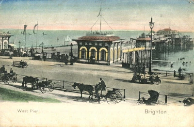£1.50 • Buy 1900s Postcard Ponies And Traps At West Pier BRIGHTON Sussex