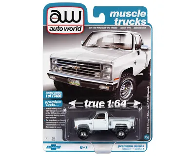 Auto World 1986 Chevrolet Silverado K10 Stepside 4×4 White 1:64 Diecast AWSP095B • $12.99