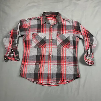 Vintage BIG MAC JC Penney THICK Flannel Shirt Plaid Sz Large Red Grey • $34.99