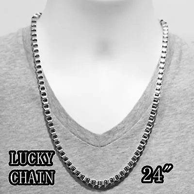 24  STAINLESS STEEL SILVER BOX CHAIN NECKLACE 6mm 54g C25 • $11.99