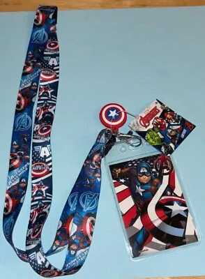 Captain America 18  Lanyard/Keychain W/Badge Holder & Screen Cleaner Marvel NWT • $9.99