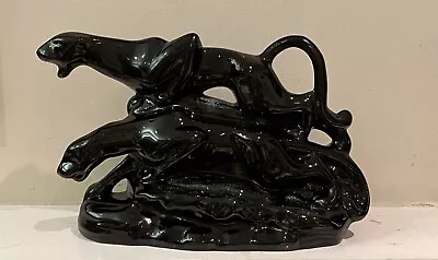 2 Stalking Black Panthers Ceramic 1950's Era Vintage Statue Figurine 12x8  • $45