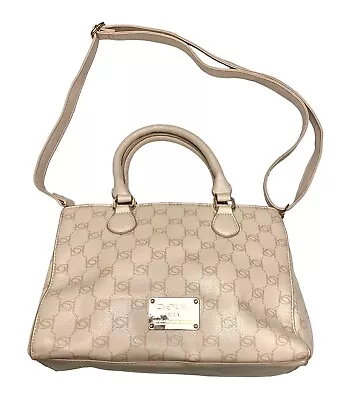 Bebe Purse Beige Handbag Vegan Leather Satchel Lizzie Triple Entry W/Top Handles • $18.99