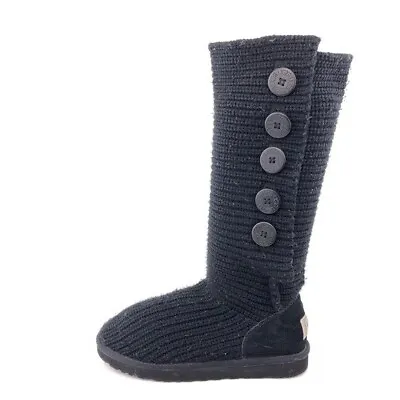 UGG Classic Cardy 5 Button Tall Knit Winter Boots Womens Size 10 EUR 41 Black • $75