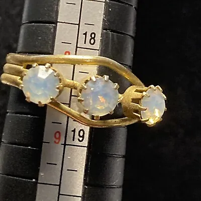 Faux Opal Opaline Glass 3-Stone Gold Tone  Ring Adjustable 40+ Yr Old Prongs Vtg • $8.40