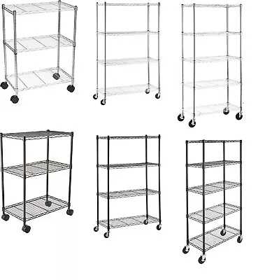 3/4/5 Tier Metal Shelving Unit Heavy Duty Industrial Storage Rack Stand On Wheel • £89.99