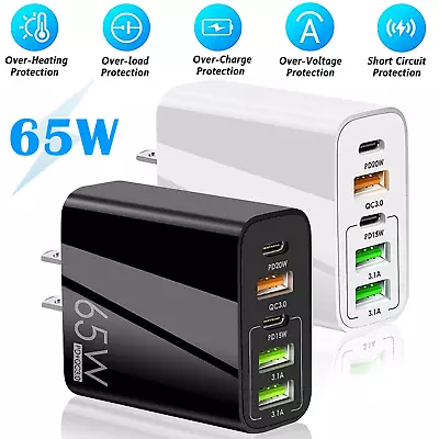 65W 5USB Type C Fast Wall Charger PD QC3.0 Adapter For MacBook IPhone Samsung US • $4.99