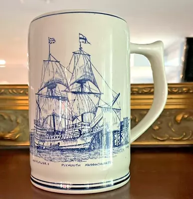 Vintage   Delft Blue Stein Beer Mug Made In Holland -Plymouth Mass. Mayflower2 • $15.65