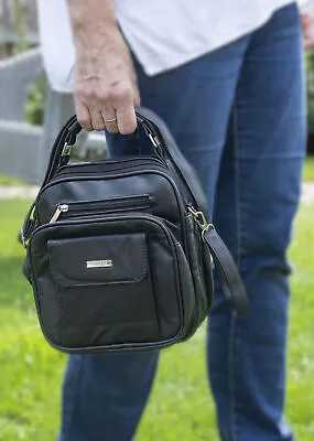 £23.99 • Buy Genuine Leather Travel Bag For Men's & Women's With Adjustable Strap Black