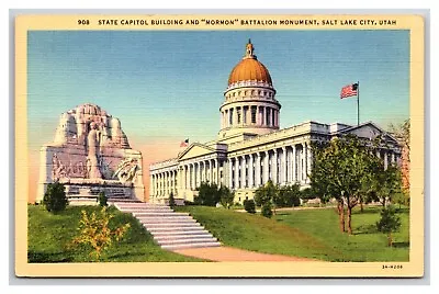 State Capitol Battalion Monument Salt Lake City Utah UT UNP Linen Postcard N25 • $2.95