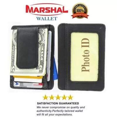 Mens Leather Magnetic Front Pocket Slim Wallet With Money Clip Card Holder Black • $10.99