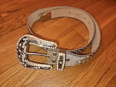 BB Simon Crystal Studs Bling Belt Size XL Hair Calf Hide XL 1857 S91 • $143.50