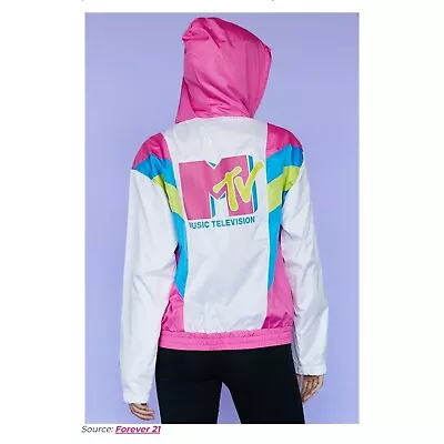 2017 Does 1990s MTV Pullover Drawstring Hood Windbreaker Jacket Forever 21 M • $30