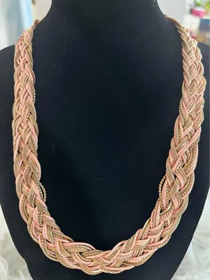 VINTAGE HTF Stunning No Copper/Gold/Peach Color Braided Statement Necklace! • $16.99