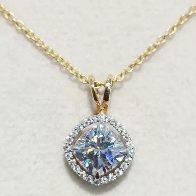 3Ct Cushion Cut Certified Moissanite Halo Women's Pendant 14K Yellow Gold Plated • $148.39