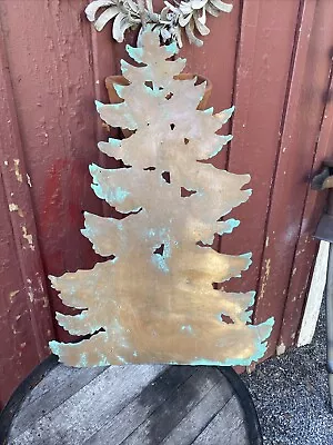 3 Foot Antique Vtg Copper Artisan Christmas Tree Sign Statue • $121