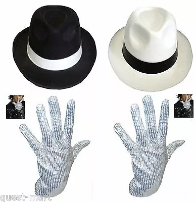  Michael Jackson Hat & Sequin Glove Fancy Dress Gangster Mj Costume Set • £5.99