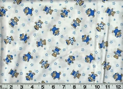 Vintage Teddy Bear Fabric Bears And Hearts On White OOP Free Shipping • $6.29