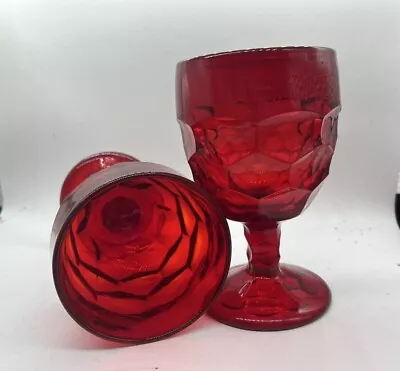 2 Viking Glass Georgian Ruby Red Honeycomb 12oz Water Wine Stem Goblets Glasses • $16.99