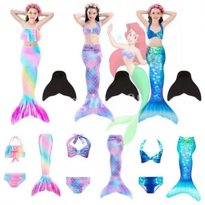 Kids Mermaid Tail With Monofin Swimmable Bikini Set Swimsuit Swimming Costume UK • £19.39