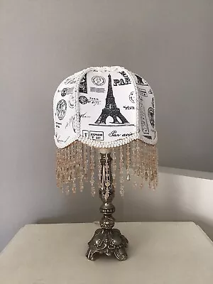 French Print Lampshade Handmade On Vintage Frame With Metal Base • $45