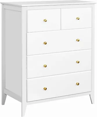 5 Drawer Dresser Tall Chest Of Drawers Closet Organizers &Storage Clothes White • $149.99