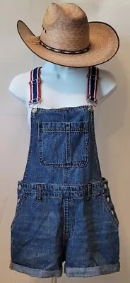 Forever 21 Denim Overall Shorts Adjust Suspenders Bibs Large  • $19