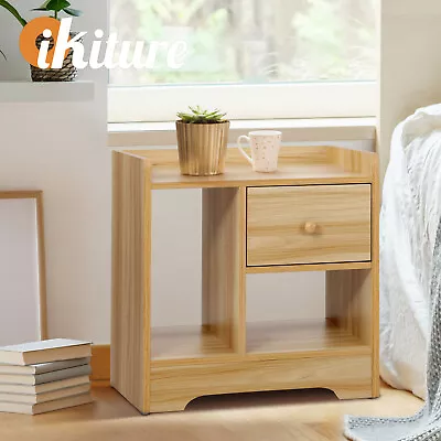 Oikiture Bedside Table Wooden Side Table Bedroom Nightstand Storage Drawer Shelf • $49.90