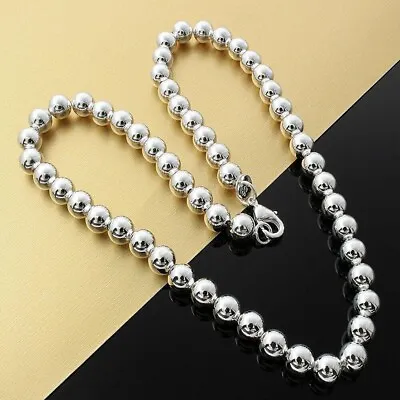 Women's 925 Sterling Silver 10mm Hollow Balls Beads 20  Chain Necklace • $9.99