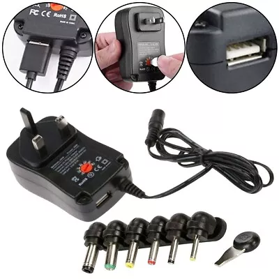 UK 3V 4.5V 5V 6V 7.5V 9V 12V Universal Mains AC/DC Power Supply Adapter Charger • £8.86