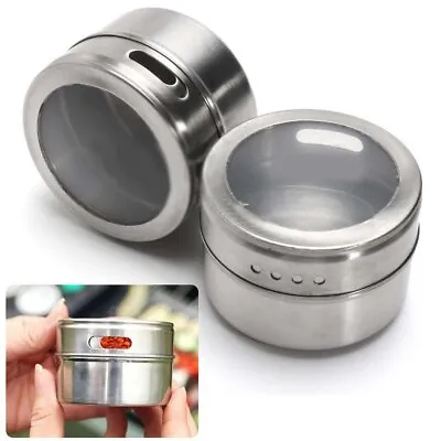 Salt Pepper Flavoring Container Stainless Steel Magnetic Tins Spice Jars LM • £6.24