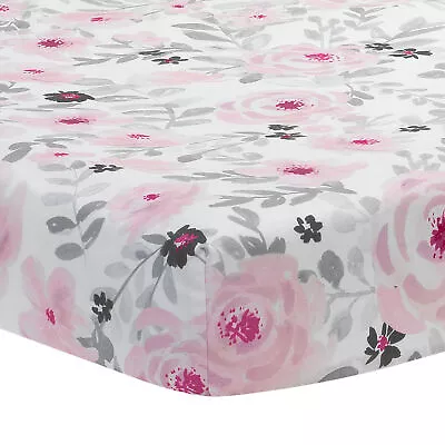 Bedtime Originals Blossom Fitted Mini Crib Sheet - Pink Gray White Floral • $14.99