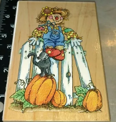 Sammy Scarecrow Black Cat Halloween Fall StampendousB602 Rubber Stamp • $8