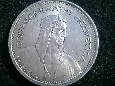 1954 Switzerland 5 Franc Silver Coin. (.835) • $6.51