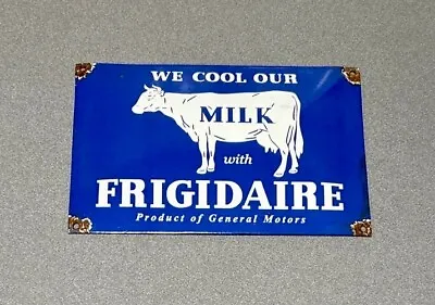 Vintage 12” Domed Frigidaire Cow Dairy Milk Porcelain Sign Car Gas Oil Truck • $94.99