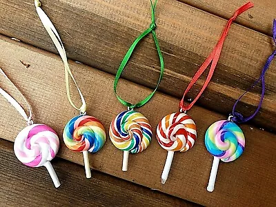 5 Fimo Lollipops.Small Christmas Tree/Easter Decoration.ribbon Hanging.Lth 5cm • £4.99