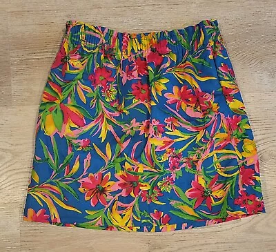 J Crew Womens Linen Blend Pullon Pencil Skirt Multicolor Floral Above Knee Sz 8 • $13.75