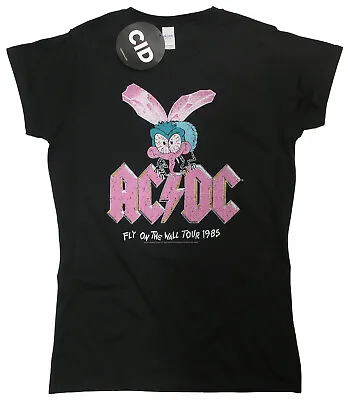 AC DC Fly On The Wall Tour 1985 T Shirt Official Ladies Fitted Skinny Large • £14.95