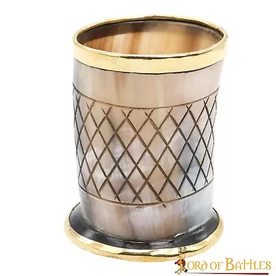 Viking Horn Shot Glass Pure Brass Rim Medieval Handcrafted Genuine Tumbler 150ML • $19.99