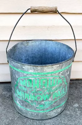 Vintage Mohawk Minnow Pail Galvanized Bucket Trap Antique Fishing Cabin Decor • $59.95