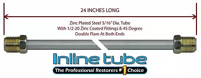 5/16 Fuel Line 24 Inch Oe Zinc Steel 1/2-20 Tube Nuts 45 Degree Double Flare • $12.50