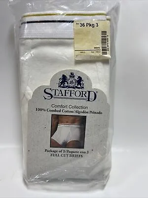 Vtg Stafford Comfort Collection Briefs 36 Full Cut 3-Pack White Cotton Underwear • $24.97
